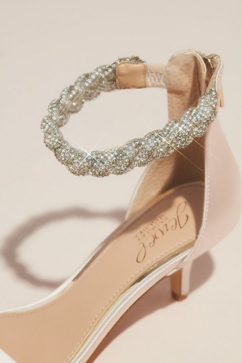 Satin Low Heel Sandals with Crystal Braided Ankle Image 6