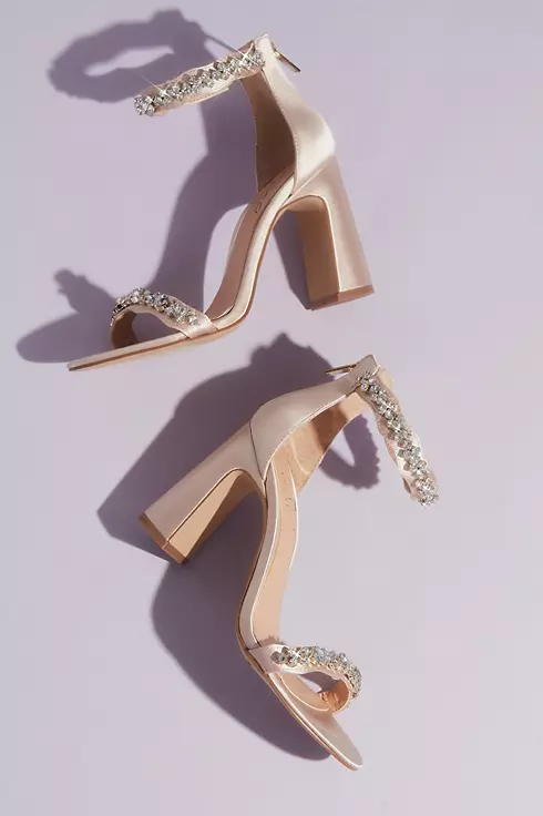 Satin and Crystal Block Heels with Zip Back Image 1