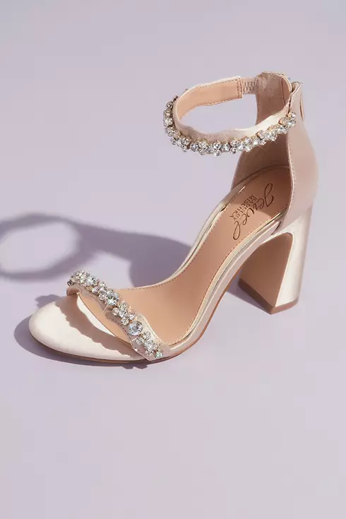 Satin and Crystal Block Heels with Zip Back Image 2