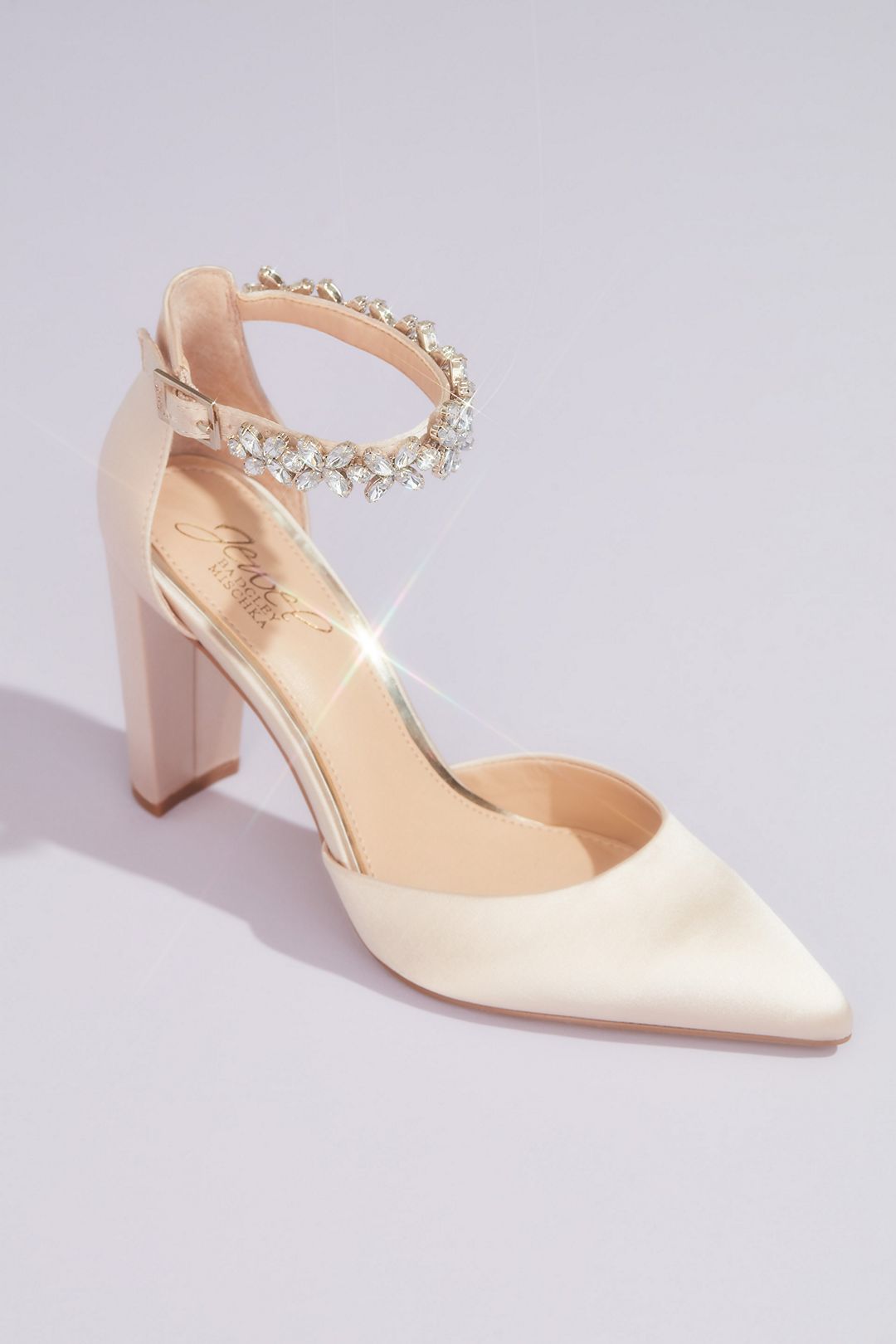 mint Patience Round Pointed Toe Block Heels with Crystal Ankle Strap | David's Bridal