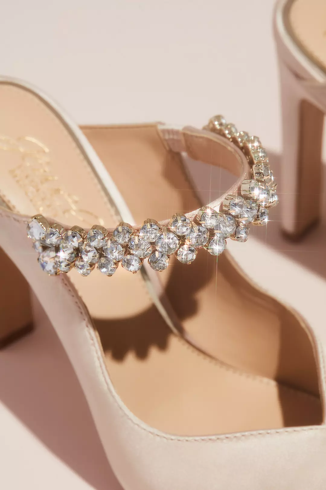 Satin Pointed Toe Heeled Mules with Crystal Strap | David's Satin Pointed Toe Heeled Mules with Crystal Strap | David's