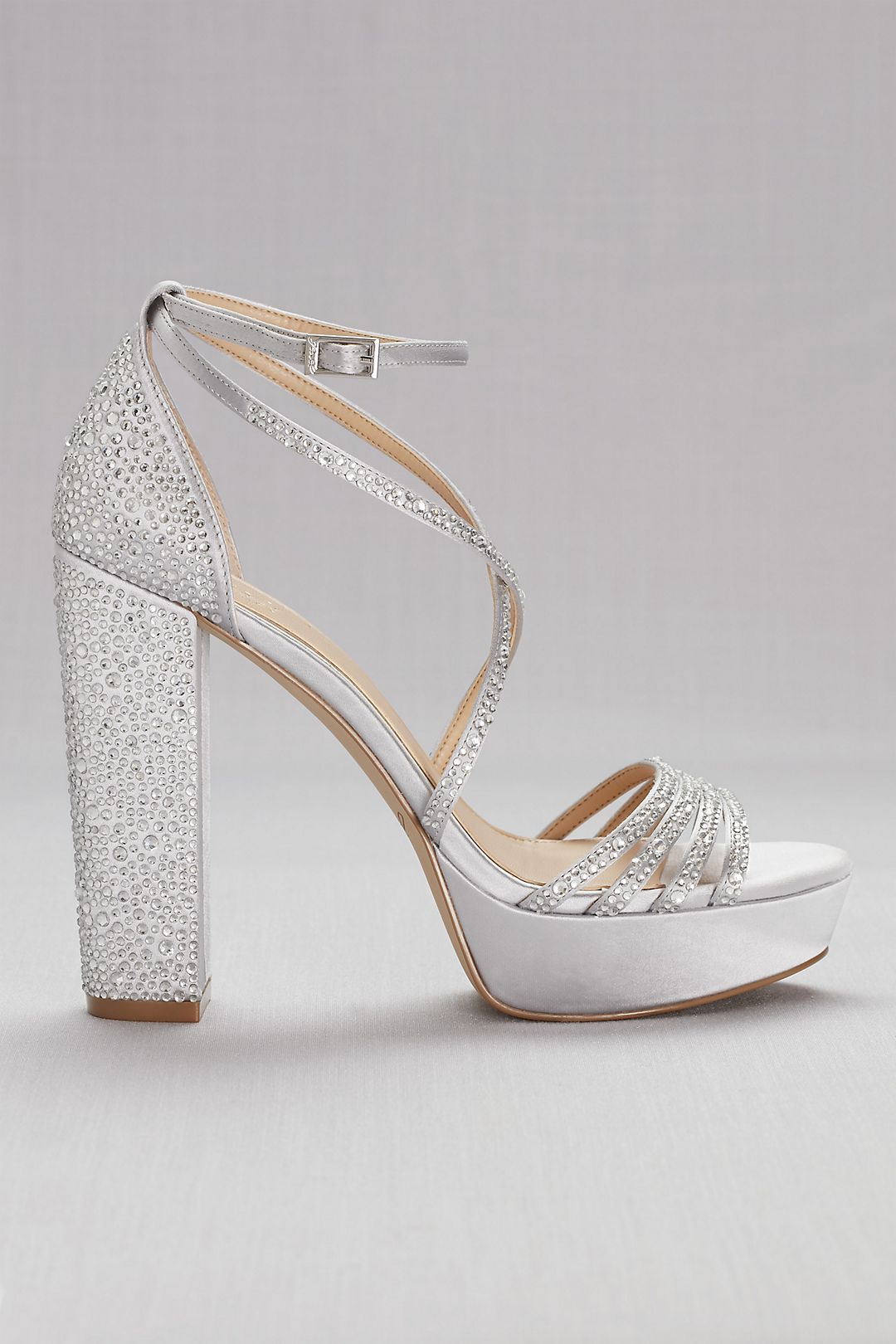 Crystal-Embellished Strappy Satin Platform Sandals Image 3