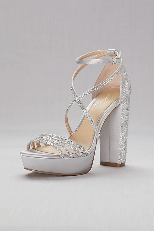 Crystal-Embellished Strappy Satin Platform Sandals Image 1
