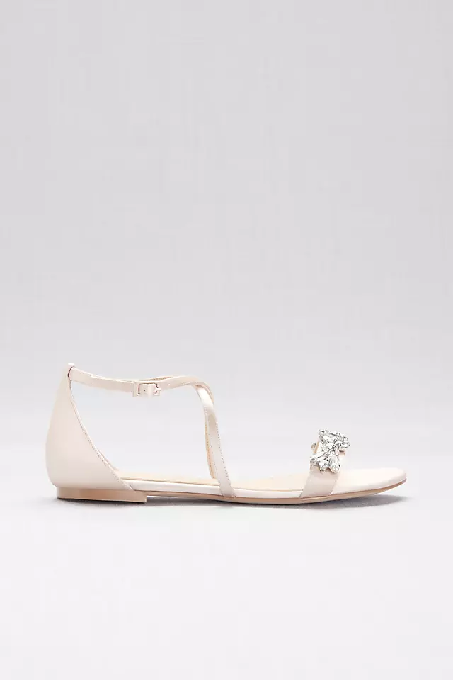 Satin and Crystal Cross-Strap Flat Sandals Image 3