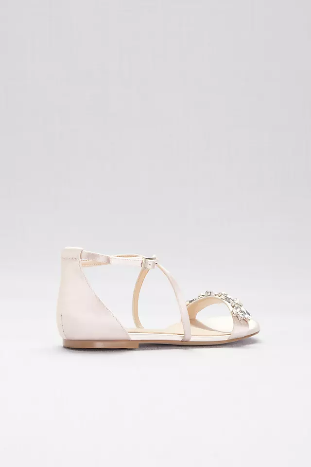 Satin and Crystal Cross-Strap Flat Sandals Image 2