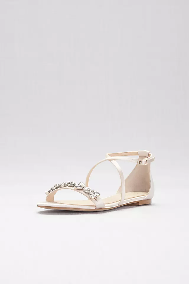 Satin and Crystal Cross-Strap Flat Sandals Image