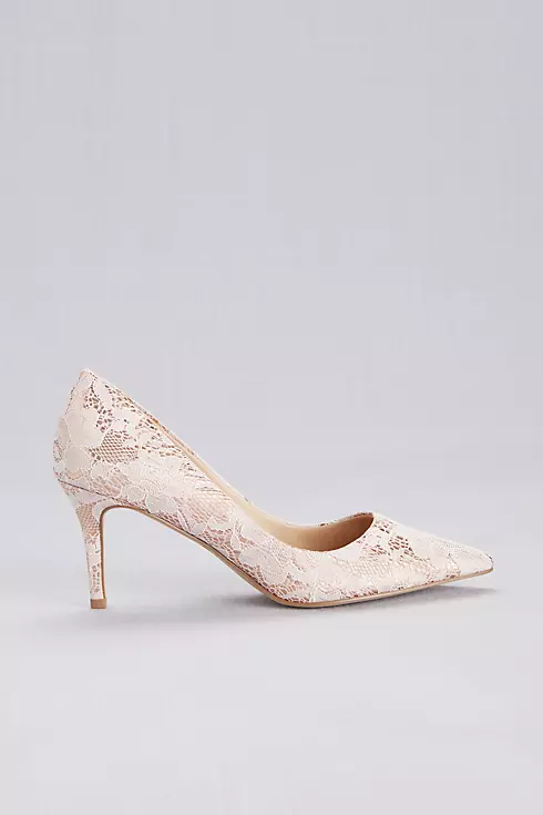 Lace Overlay Metallic Pointed Toe Pumps Image 3