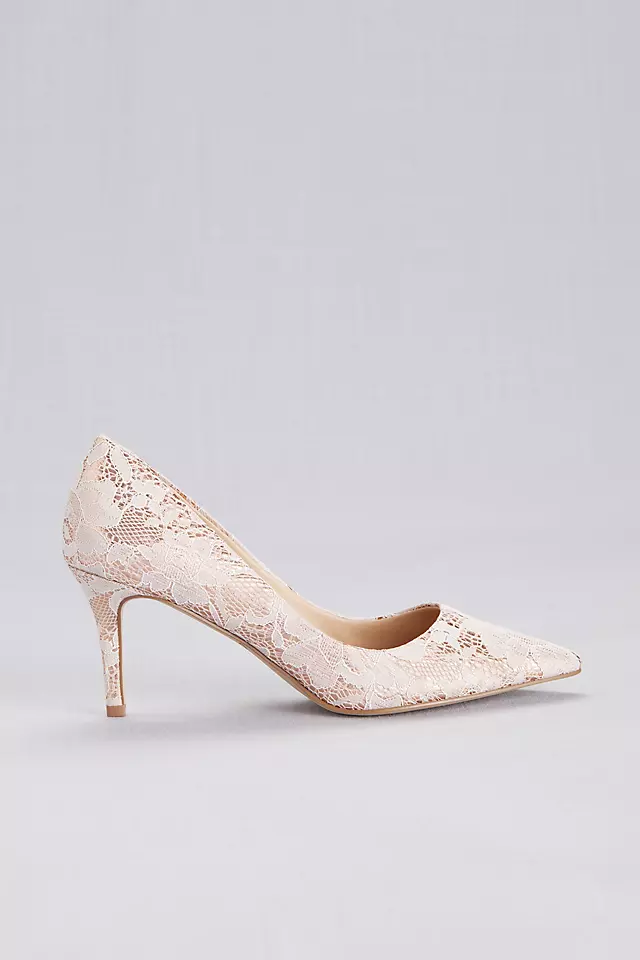 Lace Overlay Metallic Pointed Toe Pumps Image 3