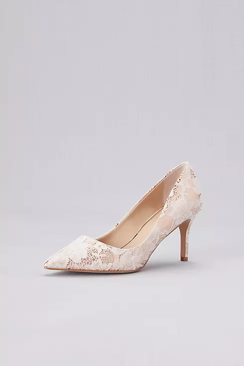 Lace Overlay Metallic Pointed Toe Pumps Image 1