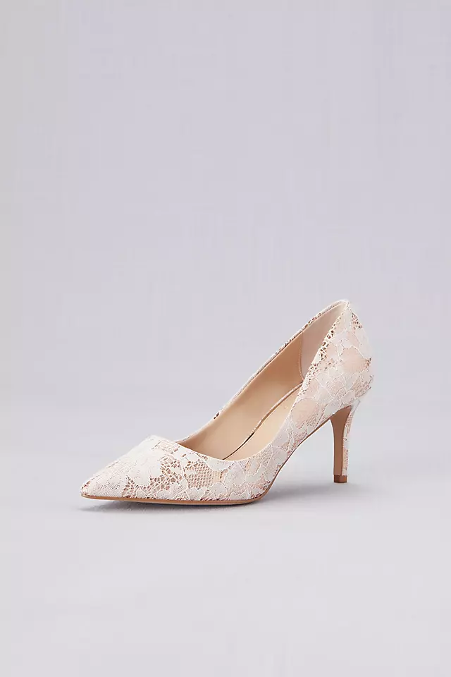 Lace Overlay Metallic Pointed Toe Pumps Image