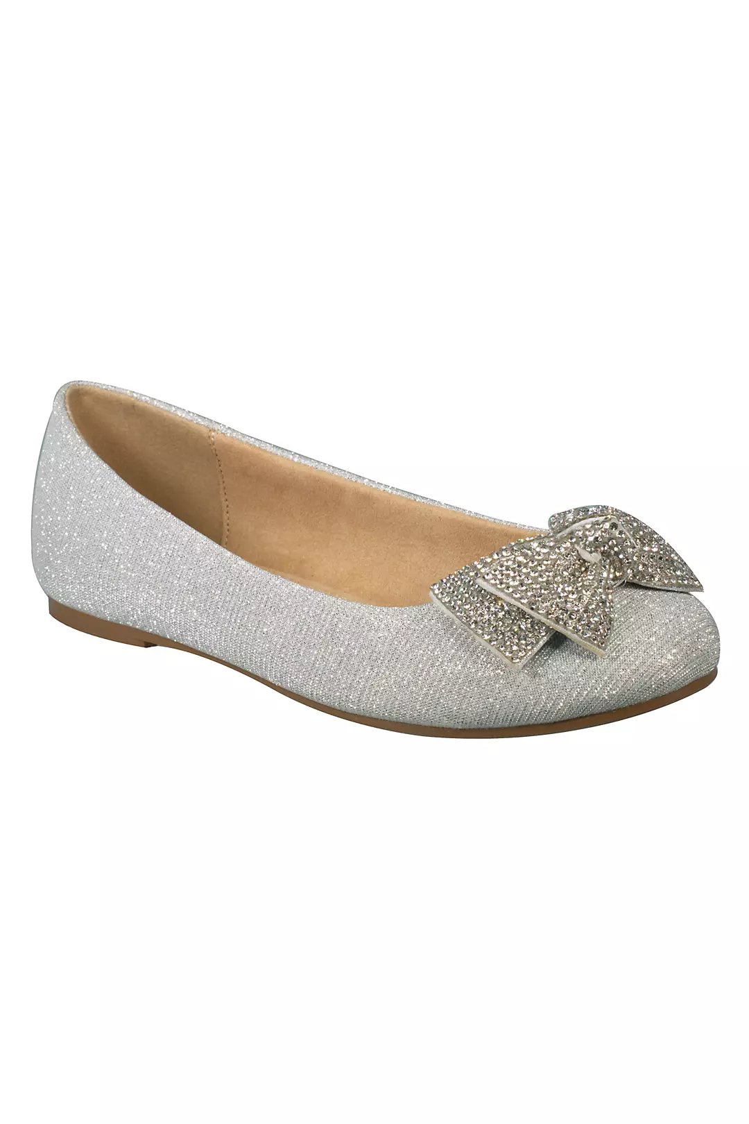 Girls Glitter Ballet Flats with Crystal Bow Image