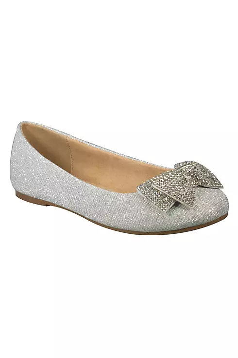 Girls Glitter Ballet Flats with Crystal Bow Image 1