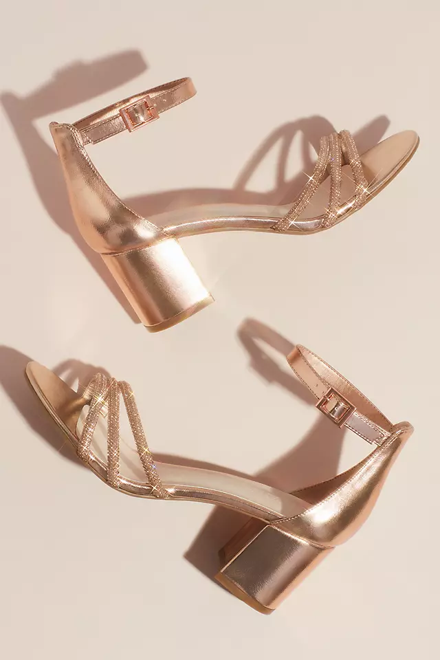 Crystal Embellished Metallic Block Heel Sandals Image 3