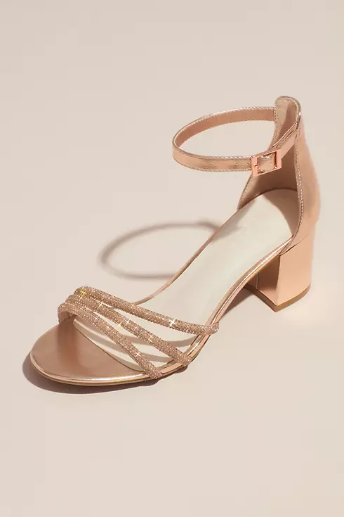 Crystal Embellished Metallic Block Heel Sandals Image 1