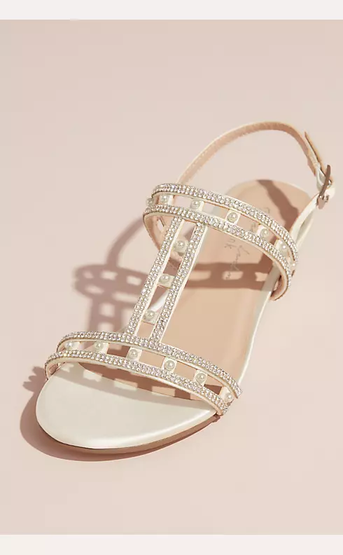 Satin Wedge Sandal with Crystals and Pearls | David's Bridal