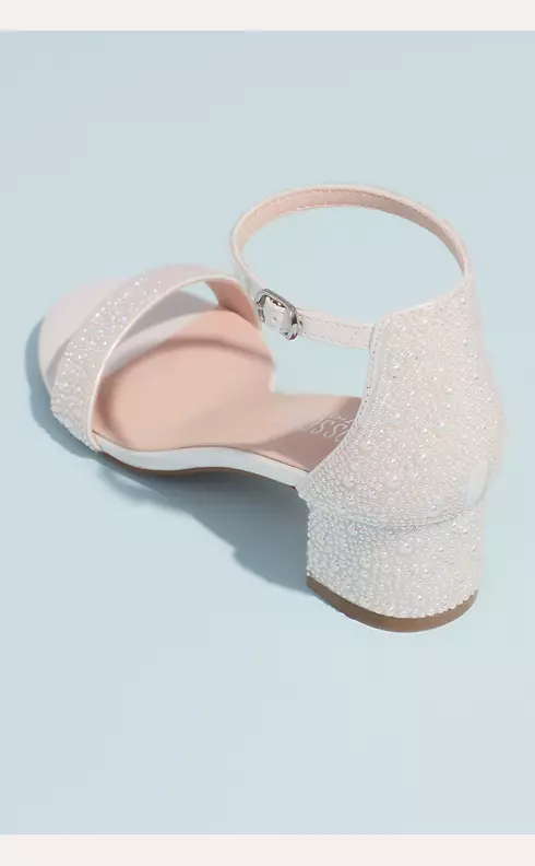 Allover Iridescent Pearl Low Block Heel Sandals