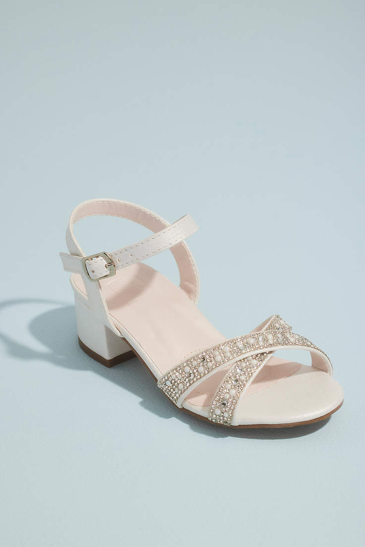 2" Gold Low Heels Junior Bridesmaid Flower Girl Vintage Wedding Shoes size 6 7 8 