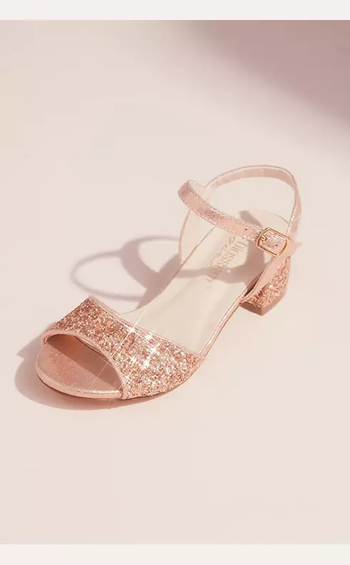 Girls Glitter Peep Toe Sandals with Block Heel Image 1