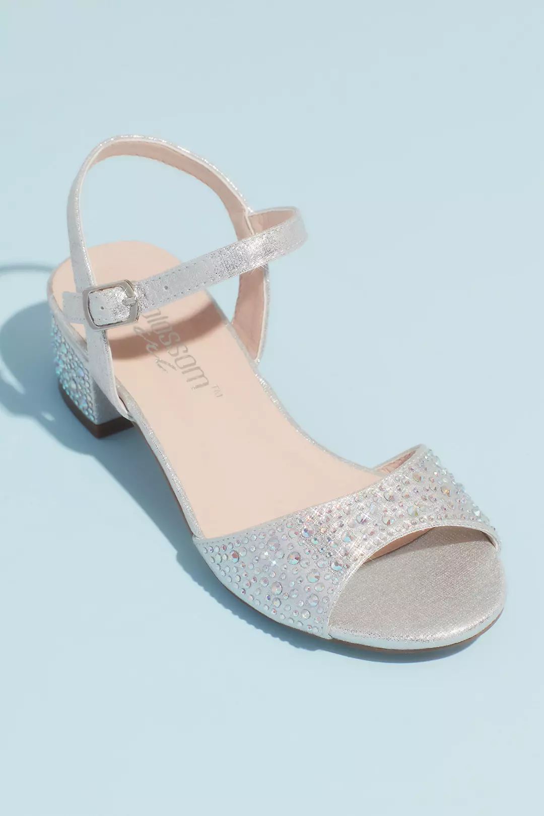 Girls Crystal Block Heel Ankle Strap Sandals | David's Bridal