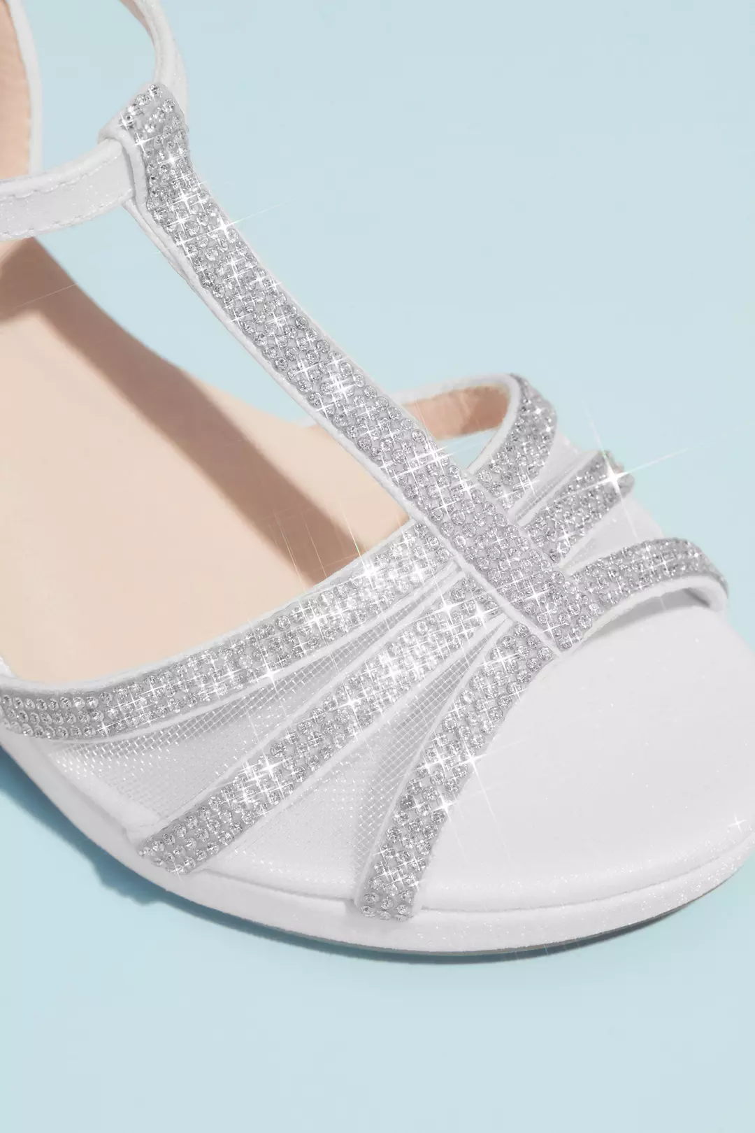 Girls Crystal T-Strap Illusion Mesh Wedge Sandals | David's Girls Crystal T-Strap Illusion Mesh Wedge Sandals | David's