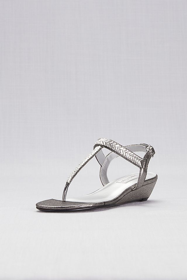 Shimmer Thong Wedge Sandals with Crystal Straps Image 5