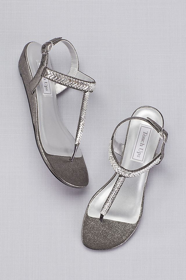 Shimmer Thong Wedge Sandals with Crystal Straps Image 5