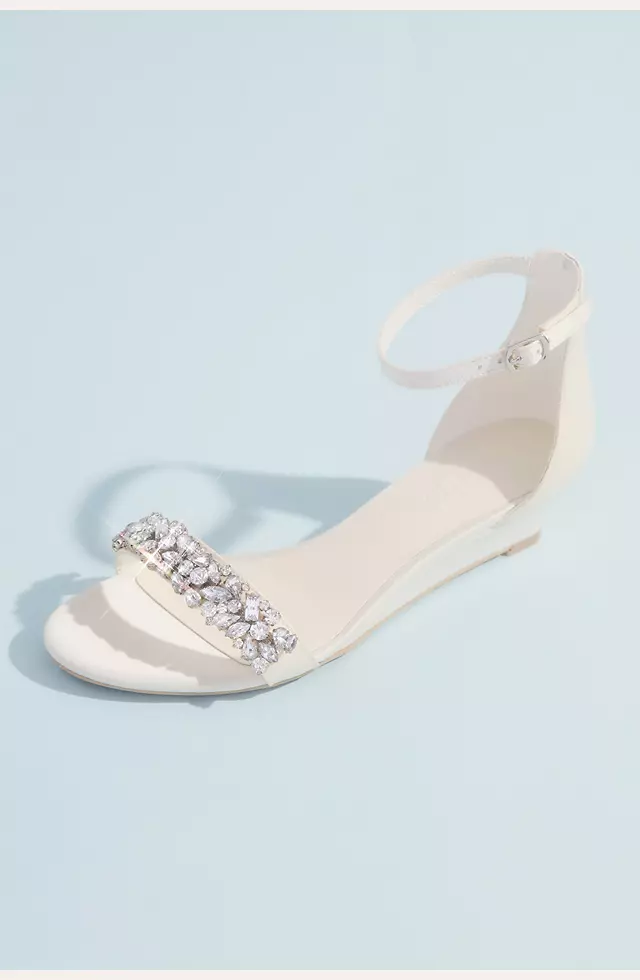 Crystal-Embellished Low Wedge Sandals | David's Bridal