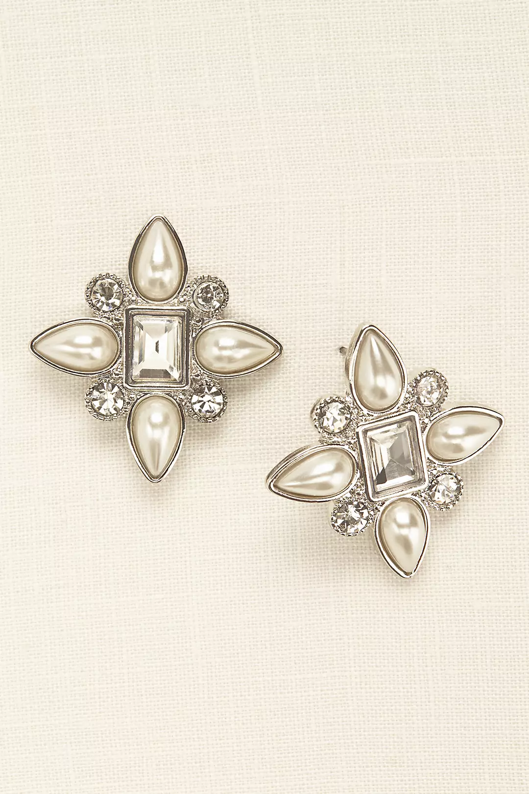 Emerald Cut Cluster Pearl Earrings Image