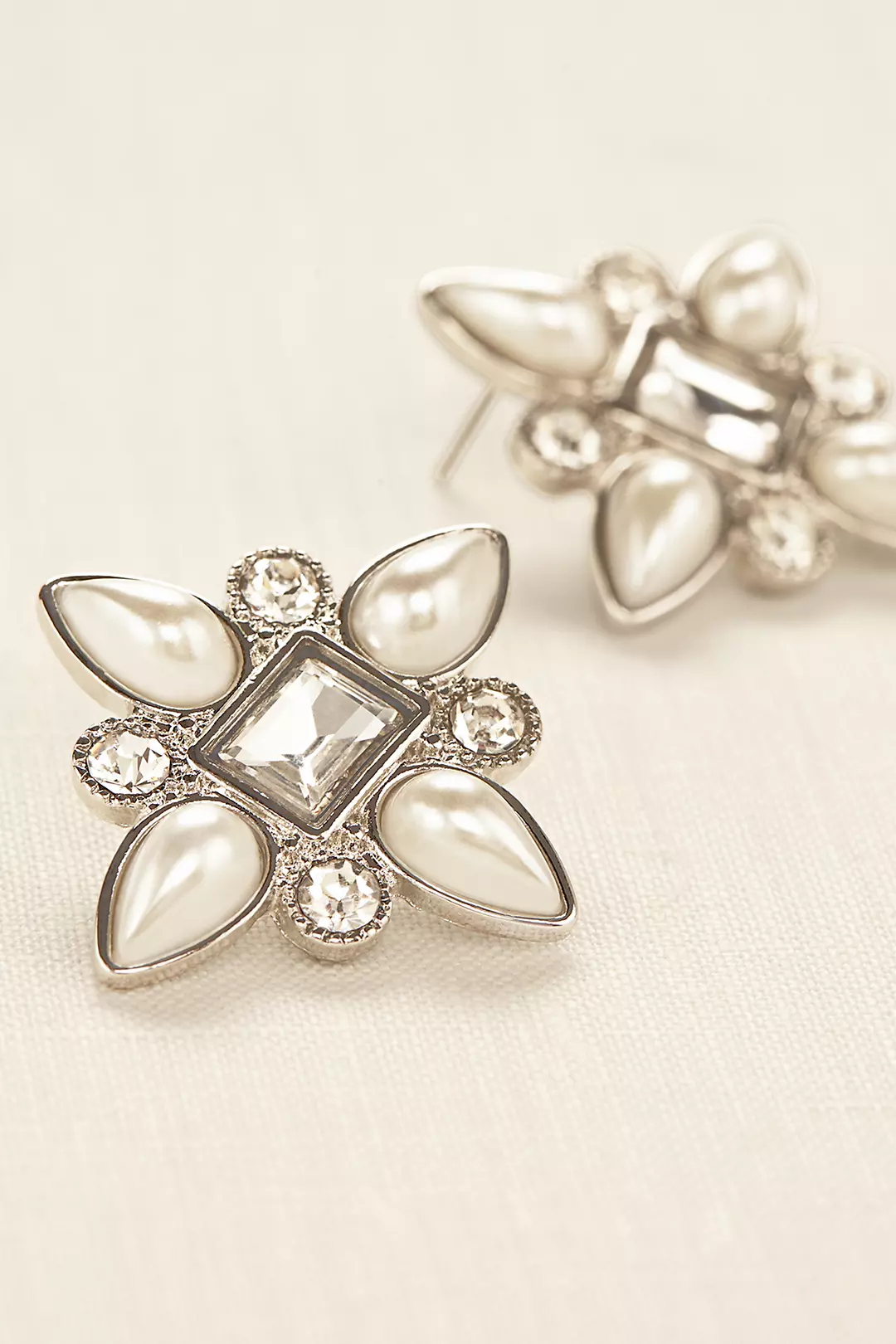 Emerald Cut Cluster Pearl Earrings Image 2