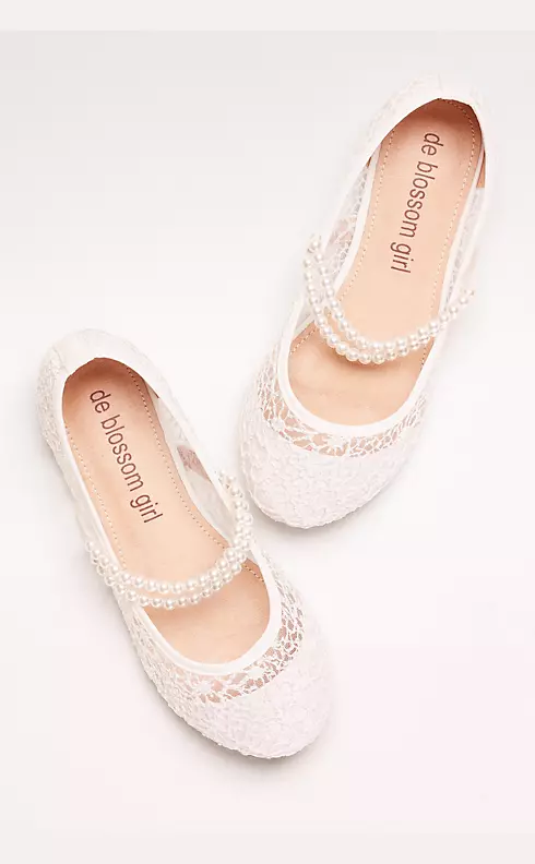 Girls Lace Mary Janes with Pearl Strap Image 4