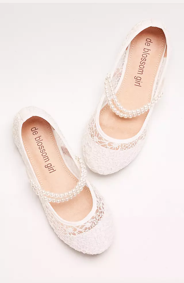 Girls Lace Mary Janes with Pearl Strap Image 4