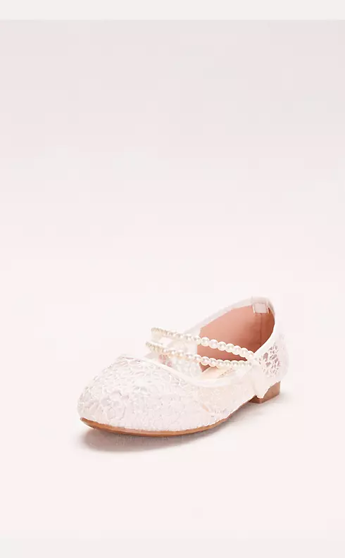 Girls Lace Mary Janes with Pearl Strap Image 1