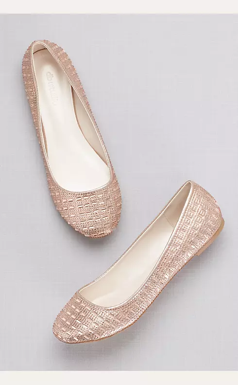 White Glitter Round Toe Flats Wedding Shoes, Bridesmaids Shoes