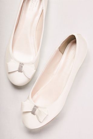 Crystal Bow Satin Ballet Flats David s Bridal