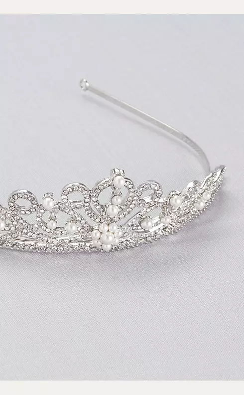 Scrolling Pave Crystal and Pearl Tiara Image 2