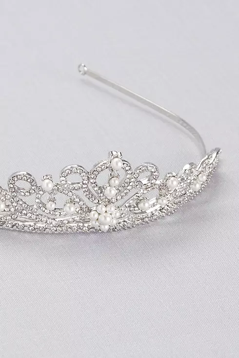 Scrolling Pave Crystal and Pearl Tiara Image 2