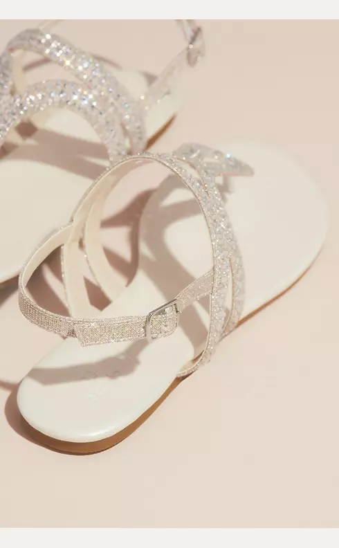 Crystal Embellished Glitter Flat Sandals | David's Bridal