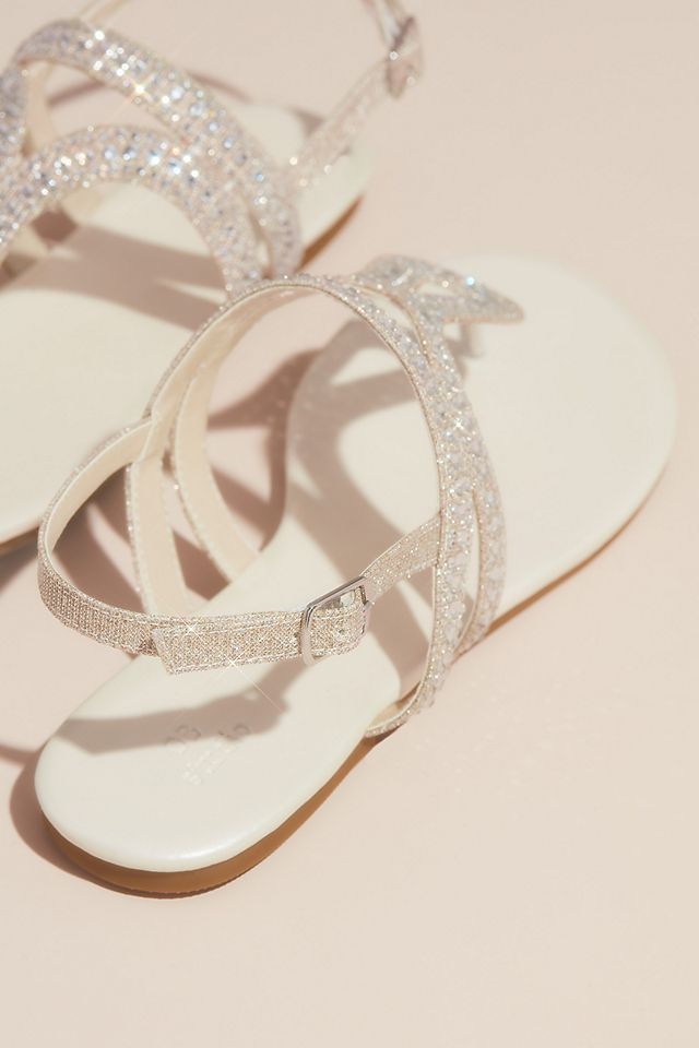 Word jam Road making process Crystal Embellished Glitter Flat Sandals | David's Bridal