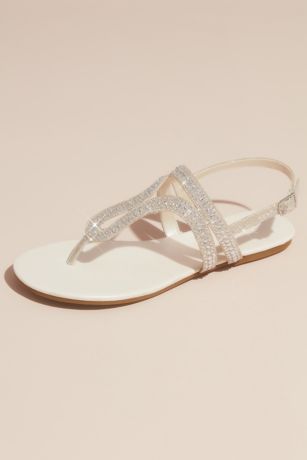 David's Bridal Ivory Flat Sandals (Crystal Embellished Glitter Flat Sandals)