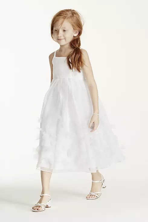 Spaghetti Strap Organza Gown with 3D Petal Detail Image 3