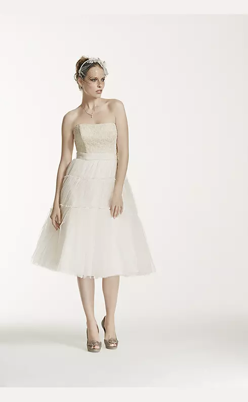 Strapless Tulle and Lace Tea Length Dress Image 1