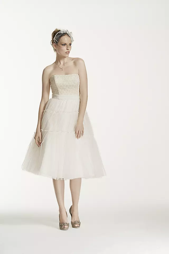 Strapless Tulle and Lace Tea Length Dress Image
