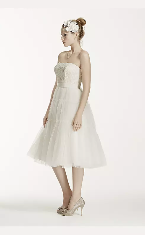 Strapless Tulle and Lace Tea Length Dress Image 3