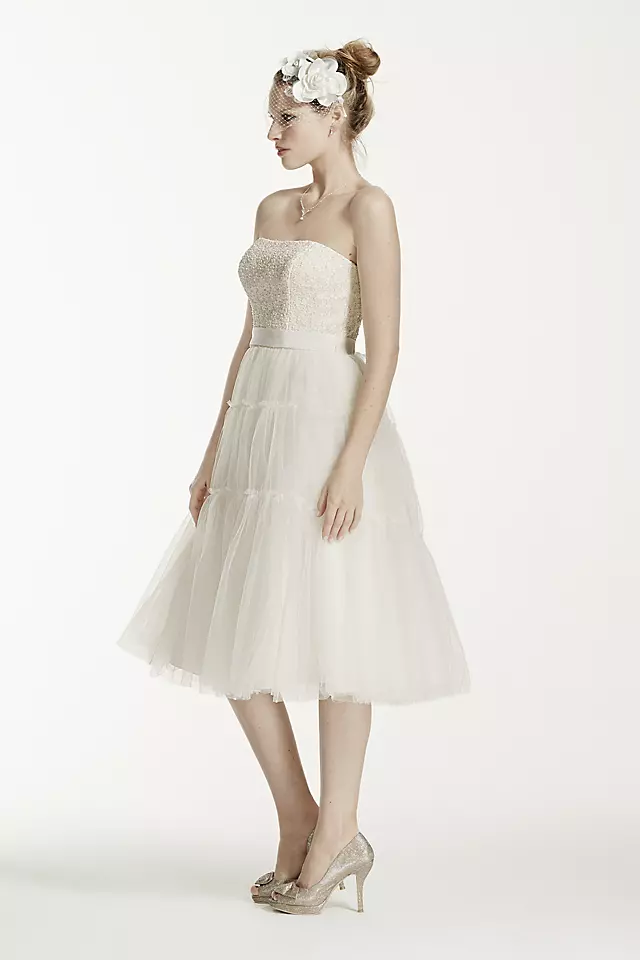 Strapless Tulle and Lace Tea Length Dress Image 3
