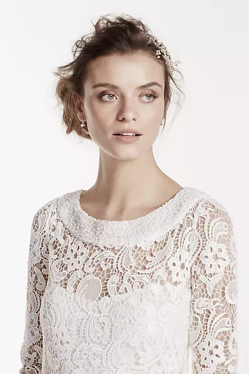 Long Sleeve Short Lace Gown with Pearl Beading Image 5