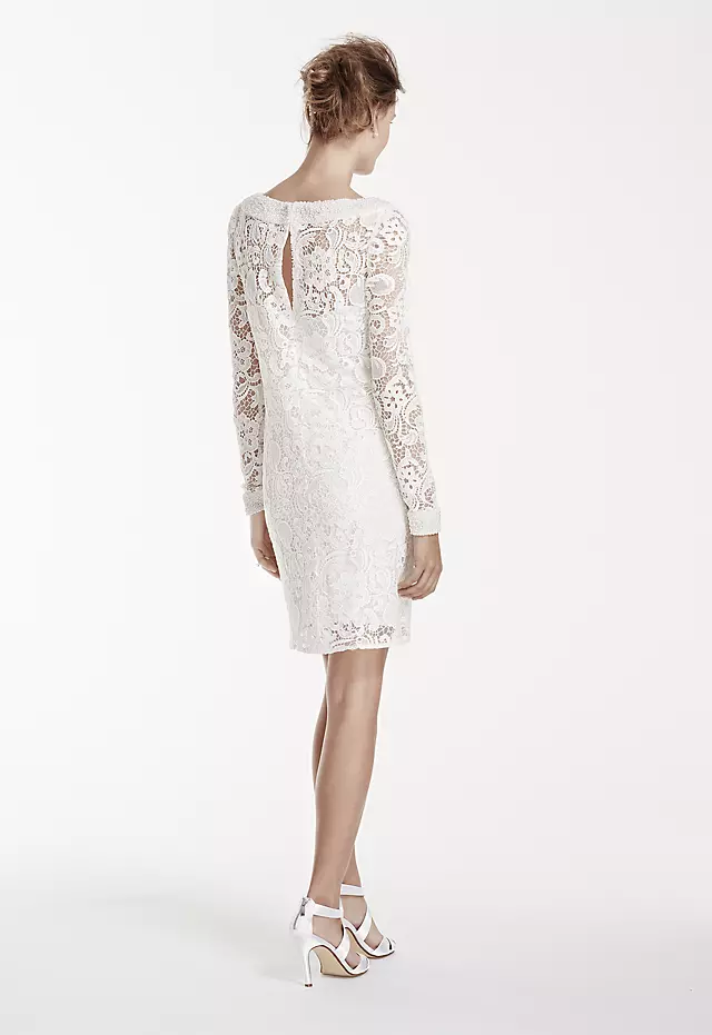 Long Sleeve Short Lace Gown with Pearl Beading Image 2