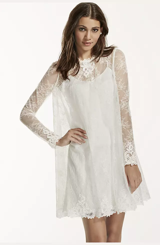 As-Is Lace Short Dress with Illusion Long Sleeves Image 4