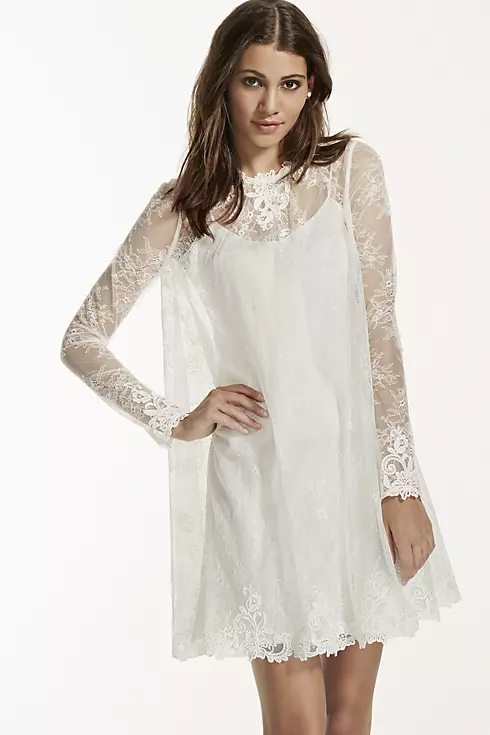 Lace Short Dress with Illusion Long Sleeves Image 4