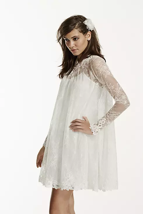 Lace Short Dress with Illusion Long Sleeves Image 3