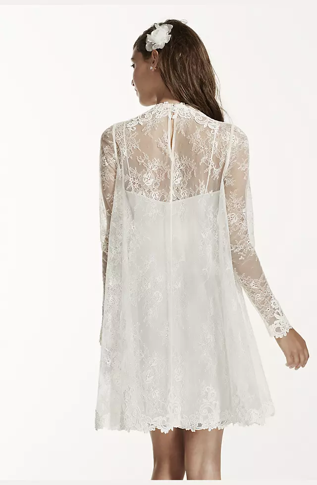 As-Is Lace Short Dress with Illusion Long Sleeves Image 5